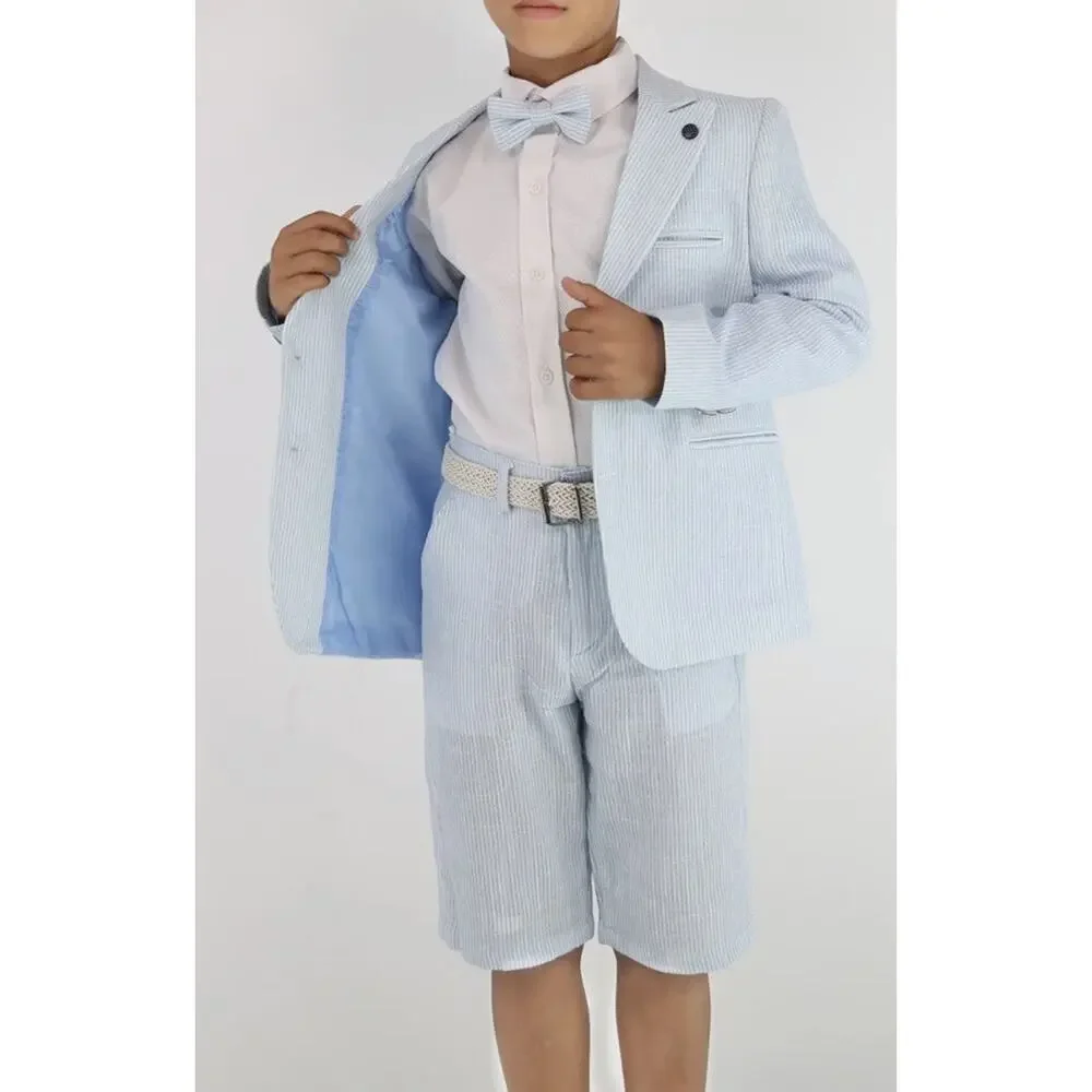 Beau Kid Seersucker Short Suit With Shirt Bow tie Belt Sz 2-3 NWT